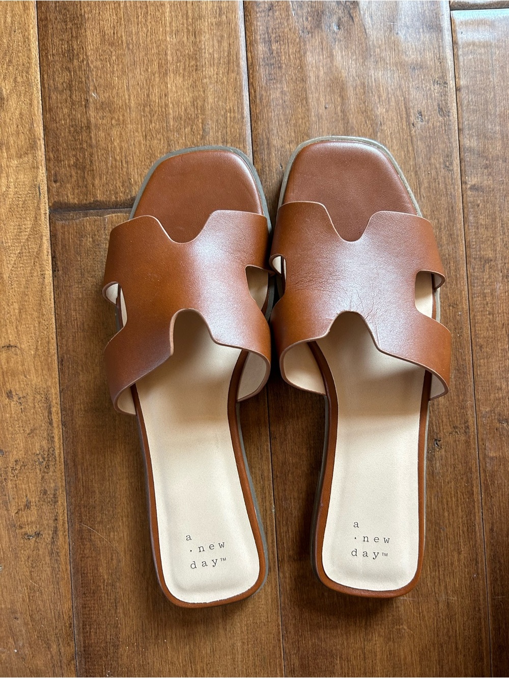 a new day Cognac Brown Cutout Slide Sandals